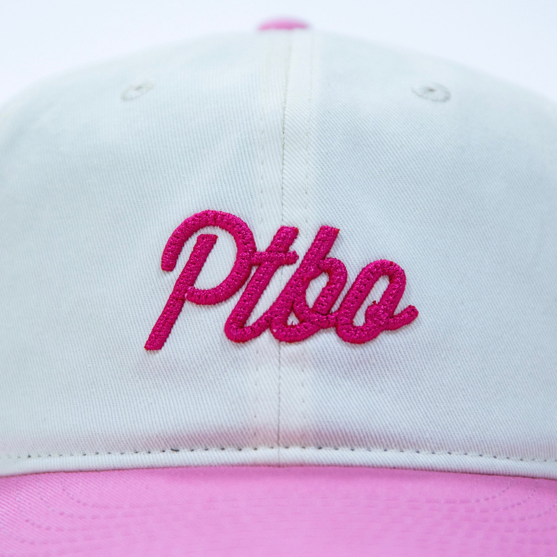 PTBO - Cursive Stitched Hat Pink/Cream